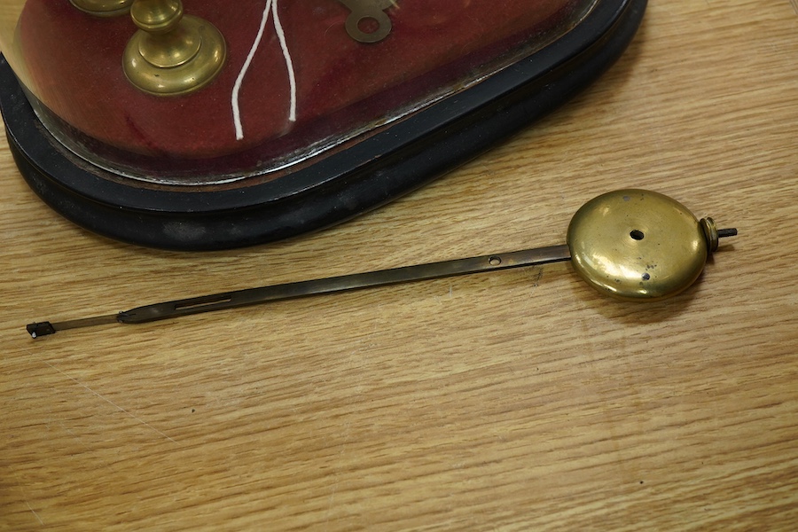 A Victorian brass framed skeleton clock, under a glass dome, 44cm